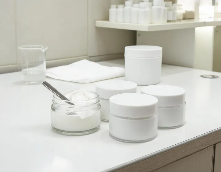 Face Cream Sourcing on a cosmetics bench, illustration only